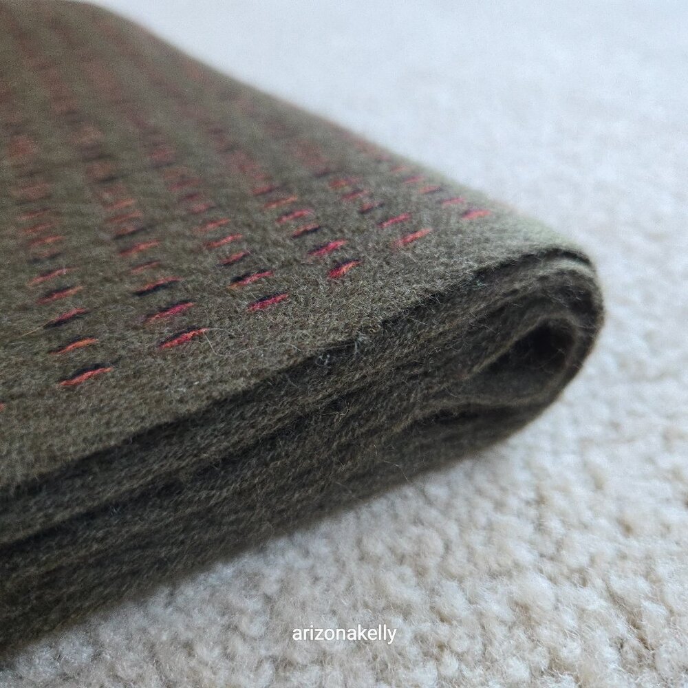 NWOT Cashmere Woven Scarf Olive Green With Black + Orange Weave Detail - Picture 15 of 16